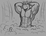 abs ambiguous_gender anthro bathing bathing_together big_muscles bubble duo eyes_closed male muscular muscular_anthro muscular_male water waterfall wet wet_body dynogreeno dyno_(dynogreeno) largo_(dynogreeno) dinosaur prehistoric_species reptile scalie hi_res monochrome