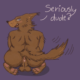 big_butt blush butt ears_back feet leaking_anus male overweight overweight_male pivoted_ears sitting solo tail tail_motion tailwag furzima canid canine canis domestic_dog humanoid mammal 1:1