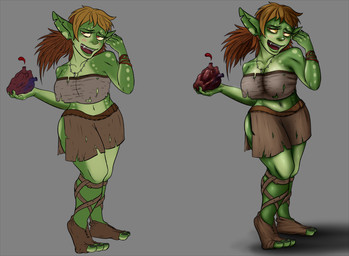 bottomwear clothed clothed_female clothed_humanoid clothing color_variation female female_humanoid green_body grey_background heart_(organ) holding_heart_(organ) humanoid_pointy_ears navel not_furry organs pointy_ears pose shortstack shortstack_female simple_background skirt smile solo three-quarter_view valsalia goblin humanoid 2015 digital_drawing_(artwork) digital_media_(artwork) full-length_portrait portrait shaded soft_shading