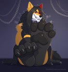 anthro barefoot claws feet foot_fetish foot_focus male musk paws simple_background smile soles solo toes aliscik jeanne_maku canid canine mammal werecanid werecanine werecreature werefox animated hi_res short_playtime