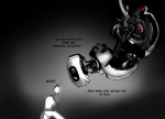 ambiguous_gender anthro artificial_intelligence duo humor machine question_mark text foxia portal_(series) valve glados domestic_ferret mammal mustelid musteline robot true_musteline weasel comic english_text monochrome