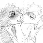 1:1 anthro black_and_white clothed clothing comic diving_mask duo eyes_closed female fish hair half-closed_eyes hi_res hladilnik kissing male male/female mammal marine mask monochrome narrowed_eyes open_mouth procyonid raccoon shark sharp_teeth teeth underwater water