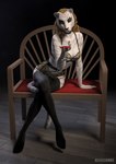 alcohol anthro beverage bra breasts chair clothing female furniture glass glass_of_wine hair legwear medium_breasts pose sitting solo stockings tail thigh_highs underwear wide_hips wine techiesxc microsoft the_elder_scrolls sheta felid khajiit mammal pantherine 2025 digital_media_(artwork) hi_res