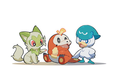 ambiguous_gender anthro beak blue_eyes blue_feather_hair claws eyes_closed fangs feathers feral fur green_body green_fur group holding_object open_beak open_mouth pawpads paws pink_eyes raised_leg red_body simple_background sitting tail teeth tongue trio white_body white_feathers lanjiujiu nintendo pokemon avian bird crocodilian felid feline fuecoco generation_9_pokemon mammal pokemon_(species) quaxly reptile scalie sprigatito 2022 hi_res