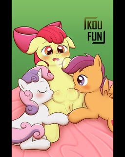 bed bodily_fluids breasts breath eyes_closed female feral furniture genitals group horn nipple_fetish nipple_play nipple_suck nipples open_mouth saliva sucking tears trio vulva wings young koufun friendship_is_magic hasbro my_little_pony mythology apple_bloom_(mlp) cutie_mark_crusaders_(mlp) scootaloo_(mlp) sweetie_belle_(mlp) earth_pony equid equine horse mammal mythological_creature mythological_equine pegasus pony unicorn 4:5 absurd_res hi_res