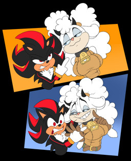 anthro bell bell_collar big_breasts blue_eyes breasts collar duo female gesture hand_gesture horn male middle_finger red_eyes nevermansplainy idw_publishing sega sonic_the_hedgehog_(comics) sonic_the_hedgehog_(idw) sonic_the_hedgehog_(series) lanolin_the_sheep_(sonic) shadow_the_hedgehog bovid caprine eulipotyphlan hedgehog mammal sheep absurd_res hi_res