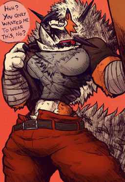 abs amber_eyes anthro barazoku biceps big_muscles big_pecs black_clothing black_markings black_shirt black_topwear blush bodily_fluids body_hair border bulge chest_hair chest_tuft claws clothed clothing clothing_pull cloud countershade_fur countershade_torso countershading day dialogue dipstick_ears dog_tags dusk ear_markings eyewear eyewear_on_head facial_markings fangs finger_claws first_person_view fluffy fluffy_tail front_view fur glistening glistening_eyes gloves goggles grin hair handwear head_markings looking_at_viewer low-angle_view male male_anthro manly markings multicolored_body multicolored_ears multicolored_fur multicolored_hair muscular muscular_anthro muscular_male muscular_thighs navel neck_tuft orange_background outside pecs pose quads question_mark scar sea seaside sharp_teeth shirt shirt_pull simple_background smile solo sparkles spiky_hair standing sweattail swimwear tail talking_to_viewer tan_background tan_body teeth text thick_arms thong tight_clothing topless topwear topwear_pull translucent translucent_clothing translucent_shirt translucent_topwear triceps tuft two_tone_body two_tone_fur underwear water white_body white_fur white_hair yellow_body yellow_eyes yellow_fur jwbash meme_clothing nintendo pokemon pokemon_mystery_dungeon see-through_shirt_meme spike_chunsoft kyoto_rex canid canine dusk_lycanroc generation_7_pokemon lycanroc mammal pokemon_(species) 2025 absurd_res english_description english_text hatching_(art) hi_res meme pinup portrait shaded watermark