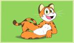 anthro blush female flat_chested genitals green_eyes looking_at_viewer lying nipples nude orange_body pose pussy solo toony tribal young young_anthro jurassiczalar kiki_(jurassiczalar) felid mammal pantherine tiger absurd_res hi_res