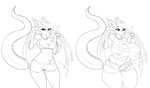 anthro breast_expansion breasts clothing expansion herm horn intersex solo tail thick_thighs thigh_expansion torn_clothing wings felicer mythology vi dragon mythological_creature mythological_scalie scalie absurd_res hi_res monochrome unfinished