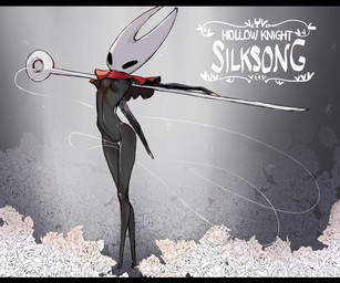 2_horns biped black_bars black_body black_eyes breasts featureless_breasts featureless_crotch female flower holding_melee_weapon holding_object holding_weapon horn melee_weapon plant pose solo standing text thread weapon white_flower white_text tortato hollow_knight:_silksong hollow_knight_(franchise) team_cherry hornet_(hollow_knight) arthropod humanoid 2025 english_text hi_res letterbox