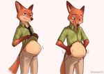 anthro biped clothed clothing countershade_face countershade_fur countershading fur male orange_body orange_fur pregnant pregnant_anthro pregnant_male solo tail bahnbahn disney zootopia nick_wilde canid canine fox mammal absurd_res hi_res