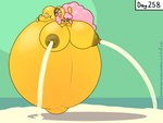 anthro belly belly_bed big_belly big_breasts big_butt bodily_fluids breasts butt female floating huge_belly huge_breasts huge_butt hyper hyper_belly hyper_breasts hyper_pregnancy lactating milk milk_on_ground milk_stream nude pregnant short_stack bananaramasama kela_ariolima banana_slug gastropod mollusk slug 4:3 hi_res herm_(lore)