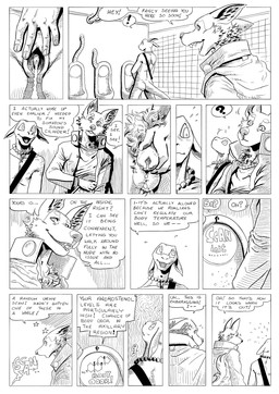 animal_genitalia anthro bathroom bodily_fluids body_odor butt casual_nudity comparing comparing_penis dialogue duo embarrassed fully_sheathed genital_fluids genital_slit genitals male male/male nude peeing peeking_penis pubes public_restroom sheath slit_penis speech_bubble swallowing text urinal urine tuskito canid canine mammal comic english_text greyscale hi_res monochrome multiple_scenes