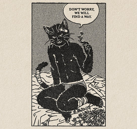 5_fingers 5_toes anthro bandage bandage_on_face bandaged_leg bed black_body black_fur briefs clothed clothing collared_shirt dialogue dotted_background dress_shirt feet fingers flower fur furniture holding_object looking_at_viewer male monotone_body navel nipples on_bed pattern_background plant shirt simple_background sitting sitting_on_bed skimpy solo speech_bubble text toes topless topless_male topwear underwear danielpup domestic_cat felid feline felis mammal english_text greyscale monochrome