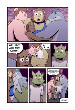 anthro balls barely_visible_balls barely_visible_genitalia beckoning blue_shit bodily_fluids bottomwear breath brown_body brown_fur brown_hair brown_mane clothed clothed/nude clothing cmnm crying dialogue eyes_closed floppy_ears footwear fur genitals gesture green_body green_fur green_hair grey_body group group_hug hair happy head_on_chest hug hugging_another long_ears love male mane nipples non-mammal_nipples nude pants pink_body shirt shoes slippers smile social_nudity spread_arms surprised tail tail_motion tailwag tank_top tears tears_of_joy text topwear triangle_nose whiskers white_clothing white_shirt white_topwear yellow_body t0l0k andrew_(t0l0k) isaac_(t0l0k) octavio_(t0l0k) roy_(t0l0k) scott_(t0l0k) ted_(t0l0k) aquatic canid canine canis domestic_cat domestic_dog domestic_pig felid feline felis fish giraffe giraffid lion mammal pantherine shark suid suine sus_(pig) comic english_text hi_res