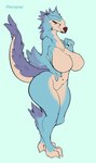 anthro big_breasts blue_body blue_fur breasts claws curvy_figure featureless_breasts featureless_crotch female fluffy fluffy_chest fur huge_breasts looking_at_viewer multicolored_body multicolored_fur non-mammal_breasts nude pose simple_background solo standing thick_thighs voluptuous white_body white_fur wide_hips plecopsar capcom monster_hunter avian hybrid scalie seikret absurd_res digital_media_(artwork) hi_res pinup