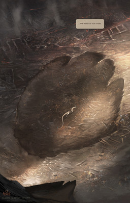 anthro clothing destroyed destroyed_building dialogue duo female feral footprint mount rider sitting sitting_on_another walking wreckage alectorfencer myre mythology myre_(alectorfencer) varug canid canine canis coyote dragon mammal mythological_creature mythological_scalie scalie wingless_dragon hi_res