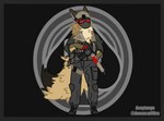 anthro brown_body clothed clothing fur gun m4a1 machine male ranged_weapon red_eyes screen screen_face shadow_company solo spots weapon aceytango johmn hyena mammal protogen spotted_hyena absurd_res digital_media_(artwork) hi_res