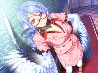 black_body black_feathers blue_body blue_feathers blue_hair bottomwear breasts chalkboard classroom cleavage clothed clothing eyewear feathered_ears feathered_pointy_ears feathered_wings feathers feet female glasses green_eyes hair holding_feather information_board inside jacket long_hair math monster_girl_(genre) multicolored_body multicolored_feathers pink_bottomwear pink_clothing pink_jacket pink_skirt pink_topwear red_clothing red_shirt red_topwear school shirt skirt solo teacher topwear white_body white_feathers wings yellow_feet vanadis european_mythology greek_mythology mythology sei_monmusu_gakuen avian harpy humanoid mythological_avian mythological_creature winged_humanoid 4:3