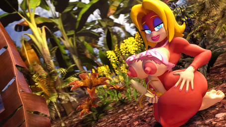 anthro banana big_breasts blonde_hair blue_eyes breasts clothed clothing female food forest fruit hair jungle looking_at_viewer makeup nipples plant raised_clothing raised_shirt raised_topwear shirt solo topwear tree brandi donkey_kong_(series) nintendo candy_kong ape haplorhine humanoid kong mammal monkey primate 16:9 3d_(artwork) digital_media_(artwork) hi_res source_filmmaker_(artwork) widescreen