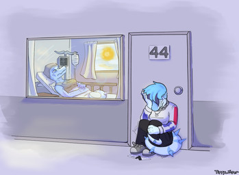 anguish anthro bed blue_body blue_hair breasts clothed clothed_anthro clothed_female clothing crossgender door duo dying electronics eyes_mostly_closed female fingers frown furniture hair hand_on_face hospital hospital_bed humanoid_hands ill inside iv_line jewelry long_tail markings mature_anthro mature_female medium_breasts monitor mtf_crossgender narrowed_eyes necklace non-mammal_breasts sad short_hair sitting spiked_tail spikes spikes_(anatomy) striped_markings stripes sun tail tail_around_leg text window tippydown cavemanon_studios goodbye_volcano_high ko_op_(game_developer) snoot_game nick_(gvh) nova_(snoot_game) baryonyx dinosaur prehistoric_species reptile saurischian scalie spinosaurid theropod artist_name colored hi_res shaded daughter_(lore) mother_(lore) mother_and_child_(lore) mother_and_daughter_(lore) parent_(lore) parent_and_child_(lore) parent_and_daughter_(lore)