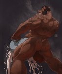 5_fingers anthro back_muscles backsack balls big_balls bodily_fluids bouncing_balls breath breeding_mount brown_balls brown_body brown_fur brown_tail butt clenched_teeth cum excessive_cum excessive_genital_fluids facial_hair fingers frown fur genital_fluids genitals handle handle_grab huge_balls male muscular muscular_male nude orgasm orgasm_face rear_view saggy_balls sex_toy short_tail sideburns snout solo standing sweat tail teeth erebonbon henry_harris_baxter bear mammal hi_res