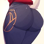 ambiguous_gender anthro big_butt biped black_clothing butt butt_shot clothing leggings legwear red_sash sash simple_background solo tail three-quarter_view tight_clothing white_background white_tail crowdi tsuuki_(crowdi) ambiguous_species 2023 hi_res shaded female_(lore)