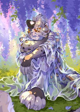 anthro cheek_tuft clothed clothing eyewear facial_spots facial_tuft fur glasses grass grey_body grey_fur grey_hair hair male markings mouth_closed narrowed_eyes neck_tuft orange_eyes plant round_glasses short_hair sitting solo spots spotted_arms spotted_body spotted_face spotted_fur spotted_legs translucent translucent_clothing tuft white_body white_fur corzh77 felid mammal hi_res