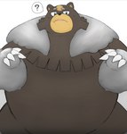 anthro belly biped black_nose brown_body kemono obese overweight question_mark simple_background solo white_background mugamu_029 nintendo pokemon pokemon_legends_arceus generation_8_pokemon pokemon_(species) ursaluna 2022 absurd_res hi_res