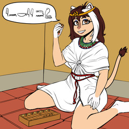 ancient anthro brown_hair clothed clothing egyptian egyptian_clothing egyptian_headdress female fur hair headgear hieroglyphics history jewelry looking_at_viewer senet_(game) smile solo tail text callmewritefag dandee_(luxar92) felid lion mammal pantherine 1:1 2025 colored colored_sketch digital_drawing_(artwork) digital_media_(artwork) hi_res sketch