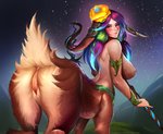 anus badcompzero big_breasts blue_eyes breasts brown_hair butt butt_focus deer deer_taur female fluffy fluffy_tail genitals hair hi_res humanoid_taur league_of_legends lillia_(lol) looking_at_viewer looking_back mammal mammal_taur nipples presenting presenting_hindquarters presenting_pussy purple_hair pussy quadruped riot_games solo tail taur tencent