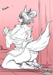 anthro askur bottomless bottomless_anthro bottomless_female breasts butt clothed clothing feet female female_anthro fingers fur hair kneeling looking_back open_mouth plantigrade pose side_boob solo tail text toes lazydez nintendo pokemon huntersomething 2024 absurd_res digital_drawing_(artwork) digital_media_(artwork) full-length_portrait hi_res monochrome pinup portrait sketch url