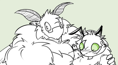 anthro blush body_hair duo eyewear glasses hug looking_down male muscular muscular_male pecs yongdasom savon arthropod bee bumble_bee_(species) hymenopteran insect lepidopteran moth