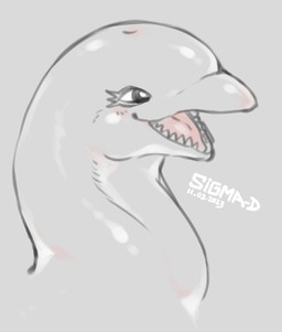 ambiguous_form eyelashes female glistening glistening_body glistening_eyes grey_background open_mouth sharp_teeth simple_background smile solo teeth tongue sigma-d aquatic cetacean dolphin mammal oceanic_dolphin toothed_whale 2023 dated digital_media_(artwork) hi_res portrait