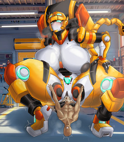 big_breasts blue_body blue_eyes blush bodily_fluids breasts clenched_teeth crouching cum cum_in_vagina cum_inside duo extreme_size_difference eyelashes female female_humanoid genital_fluids genitals grey_body grey_nipples grey_vulva hand_on_leg hand_on_thigh huge_breasts inside interspecies larger_female larger_humanoid machine macro male male_human mecha mouthless multicolored_body nipples orange_body penetration penile penile_penetration penis_in_vagina segmented_tail size_difference smaller_human smaller_male spread_legs spreading steam tail teeth thick_thighs vaginal vaginal_penetration visor_eyes vulva white_body wide_hips yellow_body ryosuart metal_cardbot tachy_(metal_cardbot) cheetah felid feline human humanoid mammal robot robot_humanoid 2026 absurd_res digital_drawing_(artwork) digital_media_(artwork) hi_res