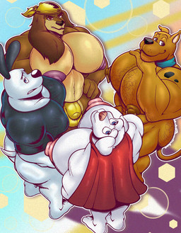 anthro anthrofied big_butt big_muscles big_nipples big_pecs black_clothing black_eyebrows black_nose black_shirt black_topwear blue_collar blue_eyes body_hair bottomless bottomless_anthro bottomless_male brown_body brown_eyes brown_fur brown_nipples bulge butt butt_hair cape cape_only chest_hair clothed clothing collar collar_only detailed_bulge eyebrows fur group half-closed_eyes hand_on_hip kerchief looking_back male moon mostly_nude mostly_nude_anthro mostly_nude_male mouth_closed muscular muscular_male narrowed_eyes nipple_piercing nipples nude pecs piercing pink_nipples red_cape red_clothing shirt shirt_only small_tail standing tail thong thong_only topless topless_anthro topless_male topwear topwear_only underwear underwear_only white_body white_fur yellow_clothing yellow_kerchief yellow_thong yellow_underwear furryonline1 nt6969 hanna-barbera johnny_test_(series) nickelodeon scooby-doo_(series) t.u.f.f._puppy dudley_puppy dukey krypto scooby-doo canid canine canis domestic_dog great_dane mammal mastiff molosser 2025 digital_drawing_(artwork) digital_media_(artwork) english_description hi_res