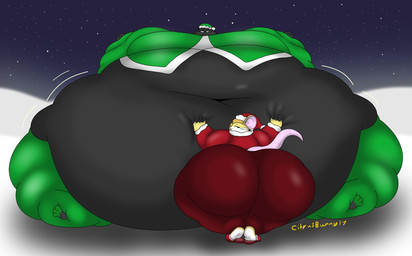 anthro belly belly_grab belly_overhang belly_squish big_belly big_butt big_cheeks big_moobs big_tail black_eyebrows black_eyes black_eyewear black_glasses black_sky blobby blonde_hair bottomwear buckteeth butt christmas_clothing christmas_headwear chubby_cheeks clothing deep_navel duo eyebrows eyelashes eyes_closed eyewear female festive festive_clothing footwear front_view glasses green_bottomwear green_clothing green_hat green_headwear green_leggings green_legwear green_nose green_pants green_topwear grey_body grey_ears grey_hair hair hand_on_another's_belly hand_on_belly hat headgear headwear holidays hug huge_belly huge_butt huge_cheeks huge_moobs huge_thighs hugging_another hugging_belly hyper hyper_belly hyper_butt hyper_cheeks hyper_moobs hyper_thighs immobile leggings legwear male moobs morbidly_obese morbidly_obese_anthro morbidly_obese_female morbidly_obese_male motion_lines multicolored_body navel night obese obese_anthro obese_female obese_male outside overweight overweight_anthro overweight_female overweight_male pants pink_inner_ear pink_tail rat_tail red_bottomwear red_clothing red_footwear red_hat red_headwear red_leggings red_legwear red_pants red_sandals red_topwear sandals santa_hat shoes sitting sky smile snow squish star starry_sky tail teeth thick_thighs tight_clothing topwear two_tone_body weight_gain whiskers white_body yellow_body yellow_ears citrusbunny17 christmas nintendo pokemon nessa_(citrusbunny17) reathe_(character) generation_8_pokemon lagomorph leporid mammal murid murine pokemon_(species) rabbit raboot rat rodent 2025 absurd_res colored digital_media_(artwork) hi_res shaded signature