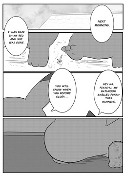 blush comic_panel dialogue duo feet female feral home male male/female simple_background sky tail text year ganghandog nintendo pokemon pokemon_pokopia peakychu generation_1_pokemon pikachu pokemon_(species) comic comic_sans english_text hi_res monochrome