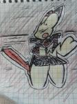 anthro anthrofied cleft_tail cosplay female fur graph_paper looking_at_viewer pokemorph scissor_blade_(kill_la_kill) solo tail yellow_body yellow_fur blackmore kill_la_kill nintendo pokemon studio_trigger senketsu generation_1_pokemon mammal pikachu pokemon_(species) rodent 2014 3:4 absurd_res crossover hi_res traditional_media_(artwork)