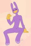 anthro clothing featureless_crotch feet fur gloves gloves_only handwear handwear_only male mostly_nude null purple_body purple_fur sitting smile smiling_at_viewer solo togaed glitch_productions the_amazing_digital_circus jax_(tadc) lagomorph leporid mammal rabbit absurd_res flat_colors hi_res