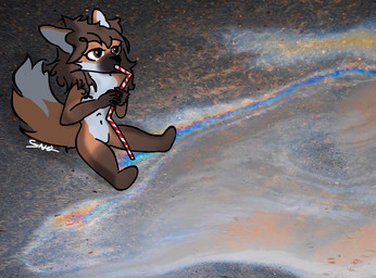 anthro brown_hair curly_hair drinking drinking_straw fur hair male solo savo canid canine mammal maned_wolf