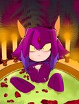 bath blaze_the_cat blush breasts candle covering covering_breasts derekunleashed domestic_cat felid feline felis female forehead_gem gem hi_res looking_at_viewer mammal petals purple_body rose_petals sega signature small_breasts solo sonic_the_hedgehog_(series)