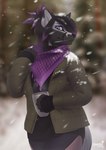 anthro arafat cold female solo winter brushart coco avian bird canid canine corvid corvus_(genus) fox mammal oscine passerine raven 2021 absurd_res digital_media_(artwork) hi_res