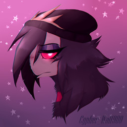 alternative_fashion anthro beak beanie black_body black_feathers black_hair blush clothing eyelashes eyeshadow feathers goth hair half-closed_eyes hat headgear headwear makeup narrowed_eyes occult_symbol pattern_background pentagram pink_background pink_sclera simple_background solo star star-shaped_background star_polygon star_symbol symbol white_body white_eyes cypherwolf980 hellaverse helluva_boss octavia_(helluva_boss) avian bird demon owl owl_demon 1:1 2021