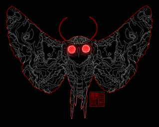 ambiguous_gender antennae_(anatomy) black_background black_body compound_eyes feral insect_legs insect_wings lepidopteran_wings minimalist moth_antennae red_eyes simple_background solo wings makkuromurasaki mothman stalking_mothman_(fallout) arthropod cryptid insect lepidopteran moth english_description hi_res signature