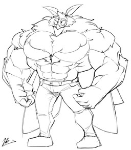 abs anthro biceps body_hair bottomwear clothed clothing eyewear glasses male muscular muscular_anthro muscular_male pants pecs solo topless wings yongdasom savon arthropod insect lepidopteran moth hi_res monochrome
