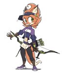 anthro archer arrow_(weapon) bottomwear bow_(weapon) clothing crop_top female jacket legwear midriff navel ranged_weapon shirt shorts solo tights topwear weapon beezii dungeons_of_aether lovers_of_aether rivals_of_aether fleet_(dungeons_of_aether) canid canine fox mammal hi_res