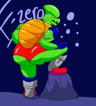 big_butt bubble_butt butt clothing footwear gloves green_body handwear male presenting presenting_hindquarters shoes smile solo speedo swimwear text comicfiruko f-zero nintendo pico_(f-zero) alien digital_media_(artwork) hi_res