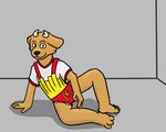 ambiguous_gender anthro clean_diaper clothed clothing diaper diaper_peekage looking_at_viewer onesie simple_background solo wearing_diaper atum_(artist) mcdonald's atum_(atum) bovid caprine goat mammal 5:4 hi_res