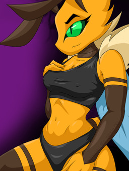 antenna_hair antennae_(anatomy) anthro anthrofied arthropod_abdomen belly bra breasts clothing eyebrows female fur glistening glistening_body gradient_background green_eyes hair hand_on_breast hand_on_lap happy holding_breast insect_wings looking_aside navel nipple_outline panties raised_eyebrow simple_background sitting slim_female small_waist solo tight_clothing underwear wings yellow_body painting_nyxie nyxie_(painting_nyxie) arthropod bee hymenopteran insect 3:4 absurd_res digital_drawing_(artwork) digital_media_(artwork) hi_res